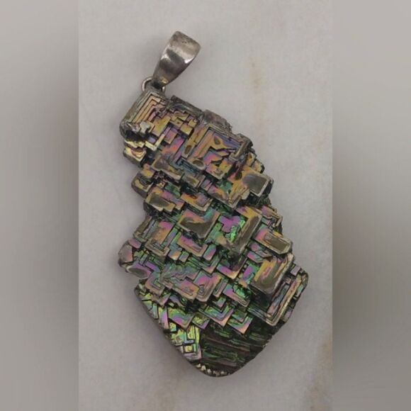 Bismuth Crystal Iridescent Rainbow Metal Jewelry Silver Vintage Natural - Picture 6 of 15